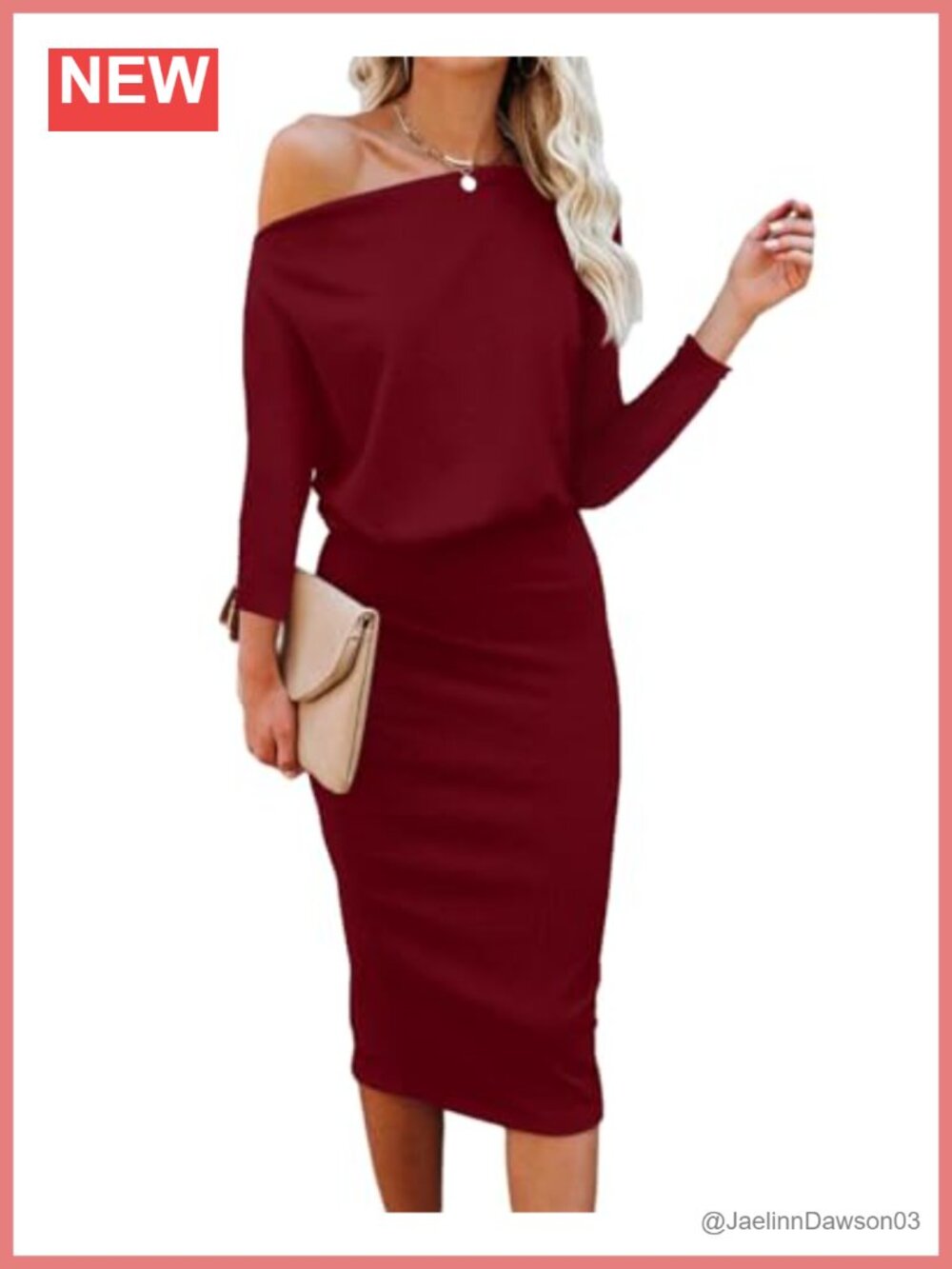 Women's Off Shoulder Batwing 3/4 Sleeve Bodycon Pencil Midi Party Dress
